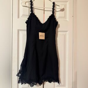 superdown Black Lace-Trim Slip Dress